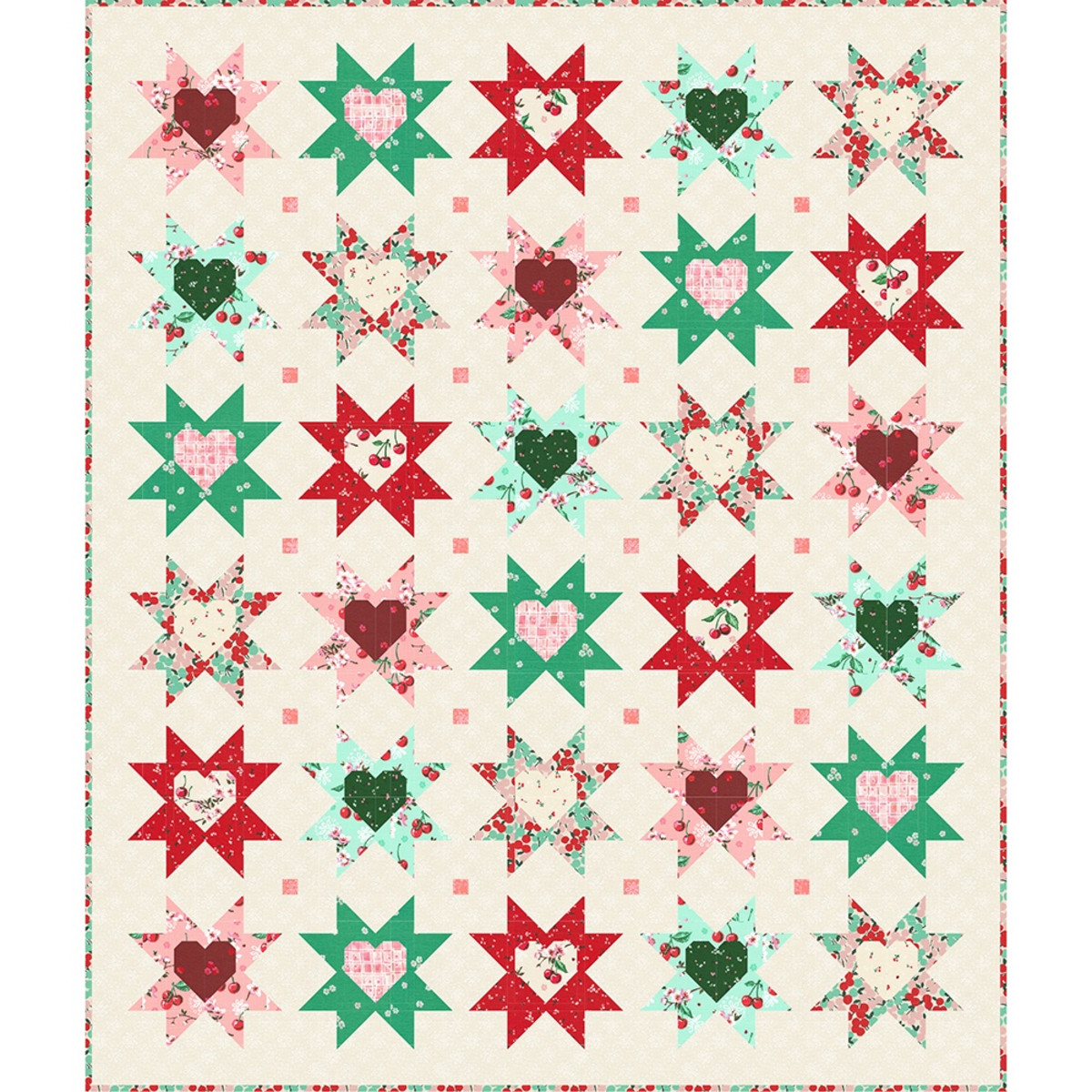 Robert Kaufman Fabrics Wishwell Cheery Blossom Stars and Hearts Quilt Pattern