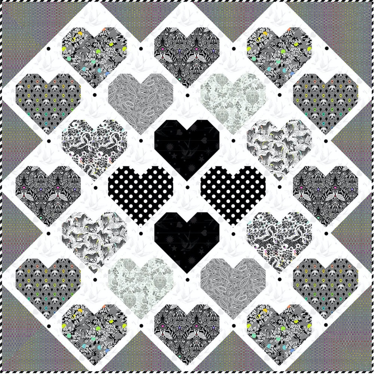 Free Spirit Linework Tula Pink Retro Hearts Quilt Pattern