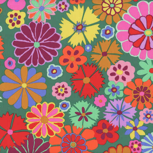 Free Spirit Fabrics Kaffe Fassett Collective FreeSpirit August 2024 Kaffe Fassett Folk Flower Multi, scan