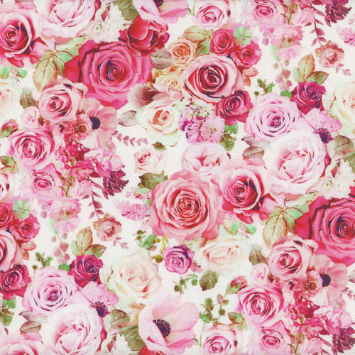 Timeless Treasures Fabrics Bellerose Cream Rose Bouquet, scan